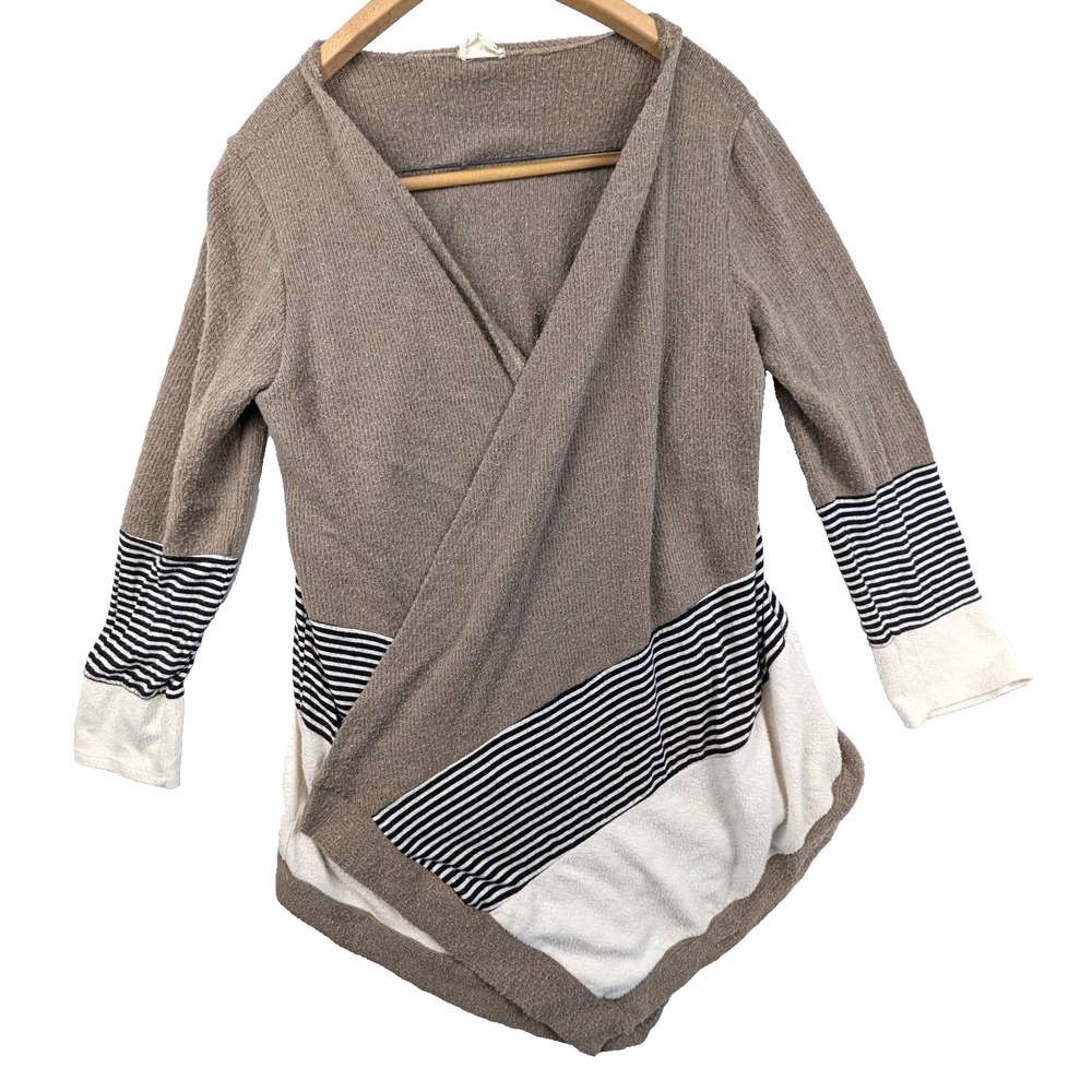 Lovely Melody Open Front Cargigan M Grunge Green Cream Stripe Y2K Retro Long